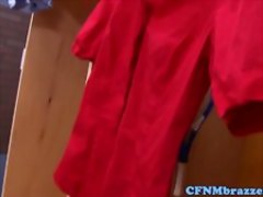 CFNM cheerleader teens facialized by jock